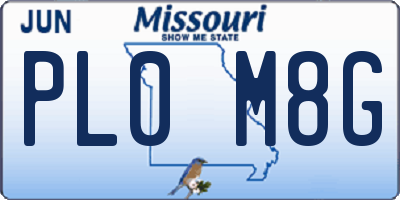 MO license plate PL0M8G