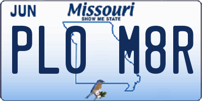 MO license plate PL0M8R
