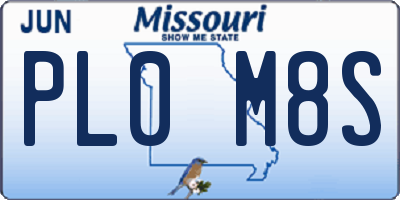 MO license plate PL0M8S