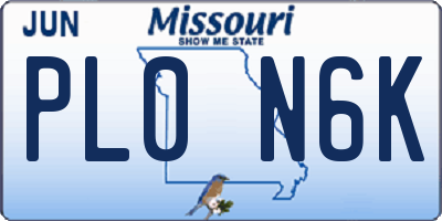 MO license plate PL0N6K