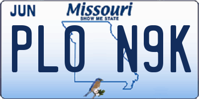 MO license plate PL0N9K