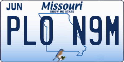 MO license plate PL0N9M