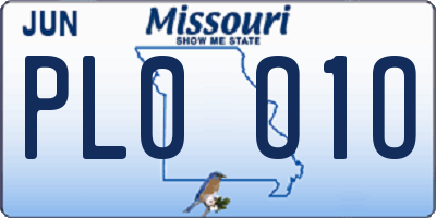MO license plate PL0O1O