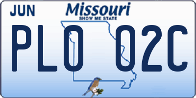 MO license plate PL0O2C