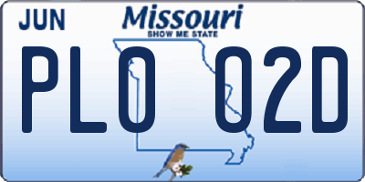 MO license plate PL0O2D