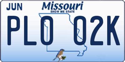 MO license plate PL0O2K