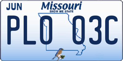 MO license plate PL0O3C
