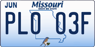 MO license plate PL0O3F