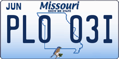 MO license plate PL0O3I