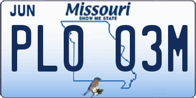 MO license plate PL0O3M