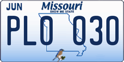 MO license plate PL0O3O