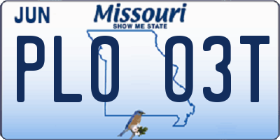 MO license plate PL0O3T