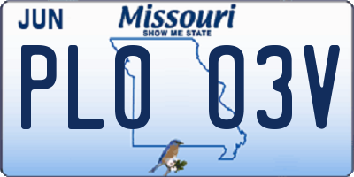 MO license plate PL0O3V