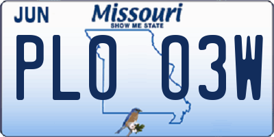 MO license plate PL0O3W