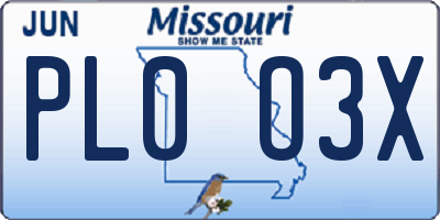 MO license plate PL0O3X
