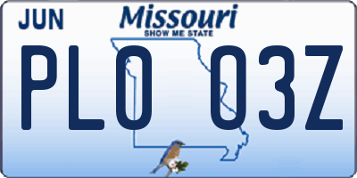 MO license plate PL0O3Z