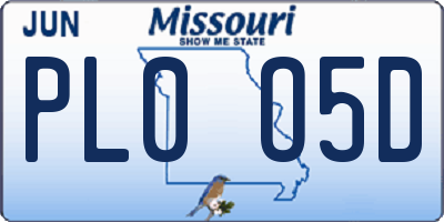MO license plate PL0O5D