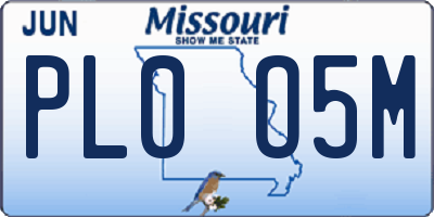MO license plate PL0O5M