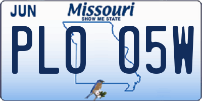 MO license plate PL0O5W