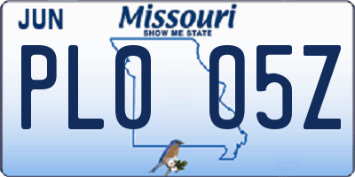 MO license plate PL0O5Z