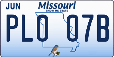 MO license plate PL0O7B