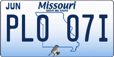 MO license plate PL0O7I