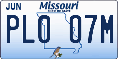 MO license plate PL0O7M