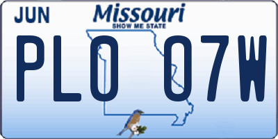 MO license plate PL0O7W