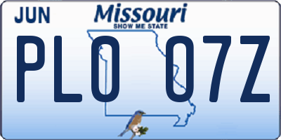 MO license plate PL0O7Z