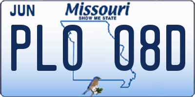 MO license plate PL0O8D