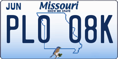 MO license plate PL0O8K