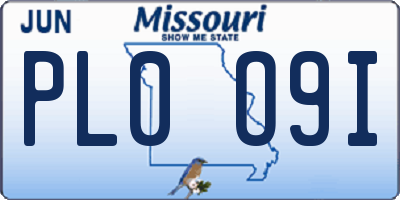 MO license plate PL0O9I