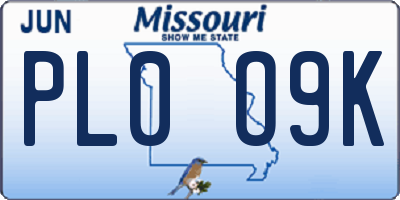 MO license plate PL0O9K