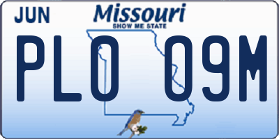 MO license plate PL0O9M