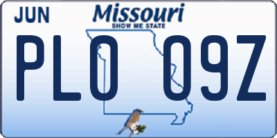 MO license plate PL0O9Z