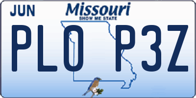 MO license plate PL0P3Z