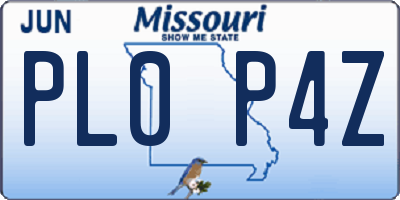 MO license plate PL0P4Z