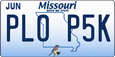 MO license plate PL0P5K
