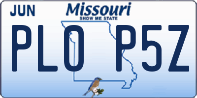 MO license plate PL0P5Z