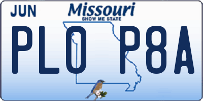 MO license plate PL0P8A