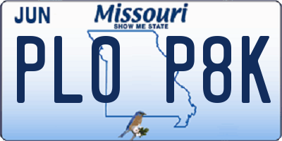 MO license plate PL0P8K