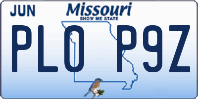 MO license plate PL0P9Z
