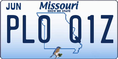 MO license plate PL0Q1Z
