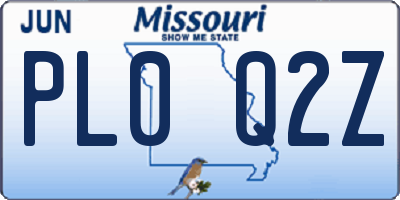 MO license plate PL0Q2Z