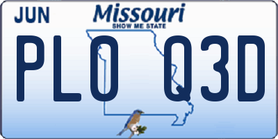 MO license plate PL0Q3D