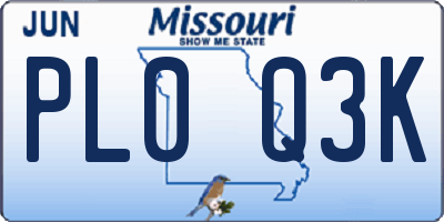 MO license plate PL0Q3K