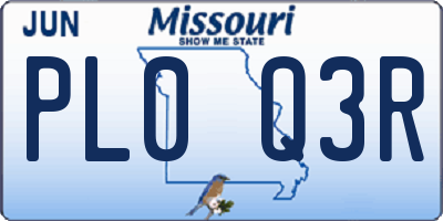 MO license plate PL0Q3R