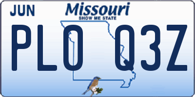 MO license plate PL0Q3Z