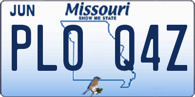 MO license plate PL0Q4Z