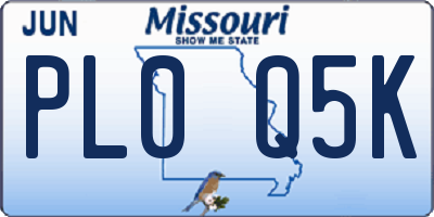 MO license plate PL0Q5K